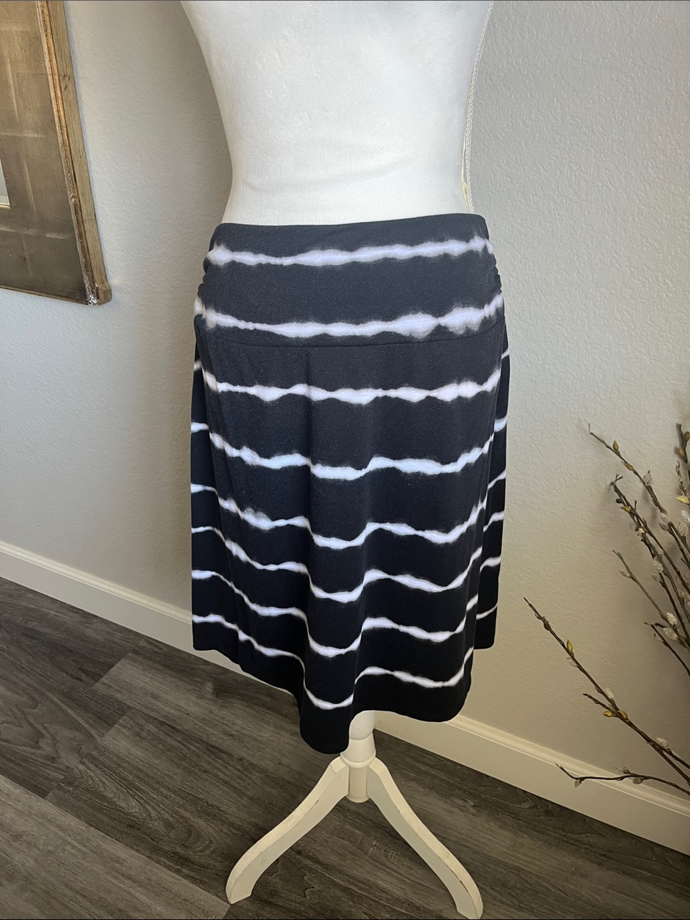 Faded Glory Black & White Stripe A-Line Skirt